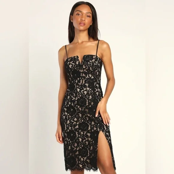 Lulu's Black Lace Midi Dress Sz S - Picture 1 of 10